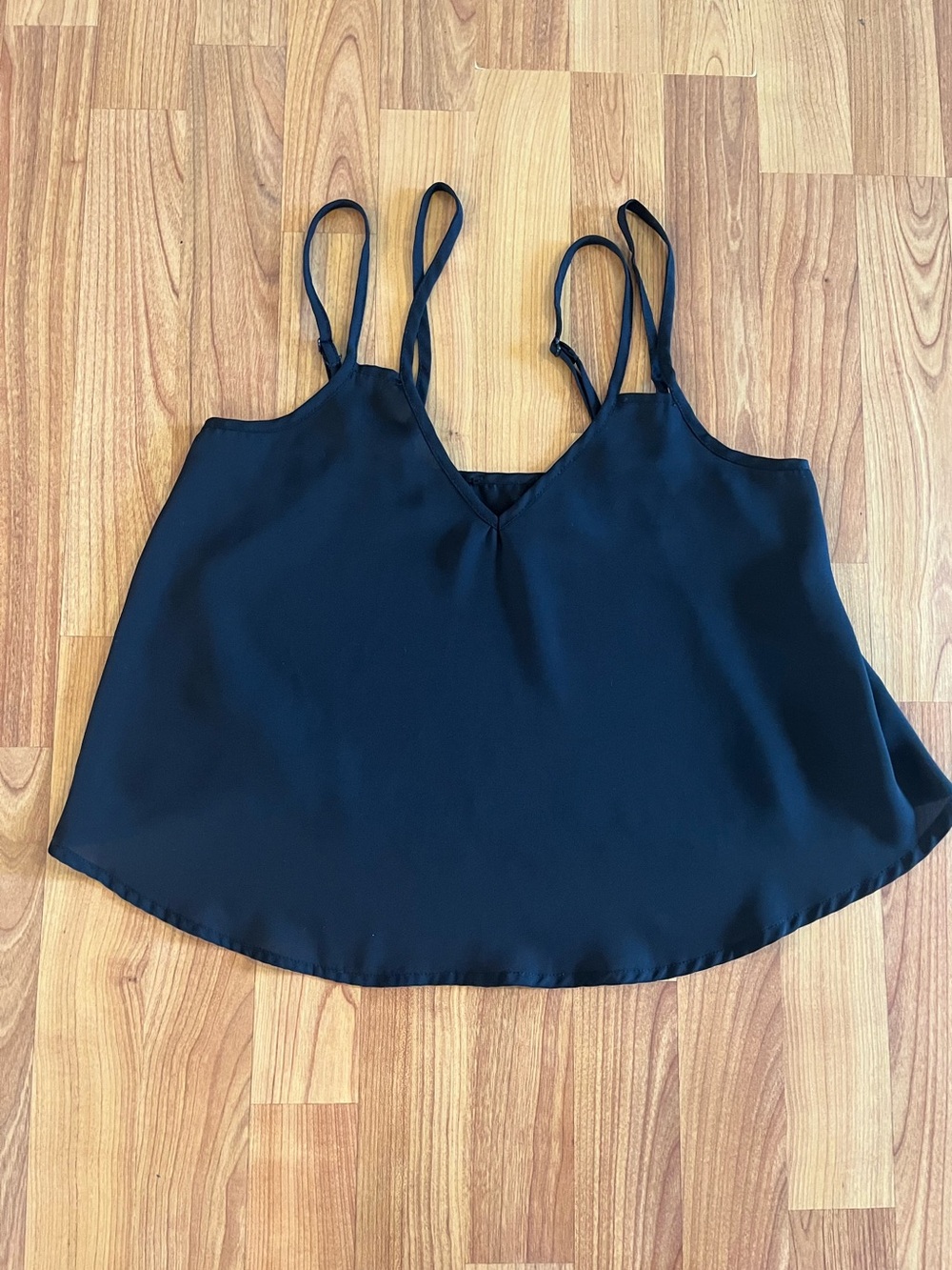 Black Double-Strap V-Neck Women's Cami sheer Top